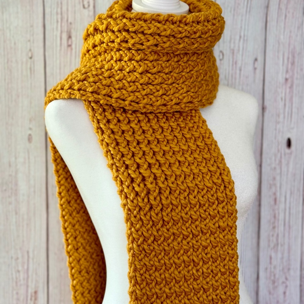 Chunky Knitted Mustard Yellow Long Scarf